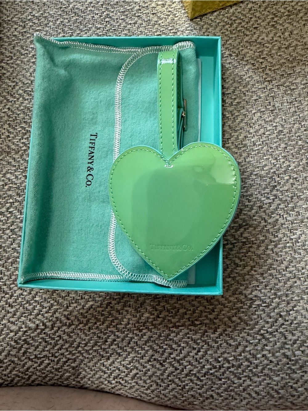 Tiffany & Co. Patent Leather Heart Tag in Mint Green
